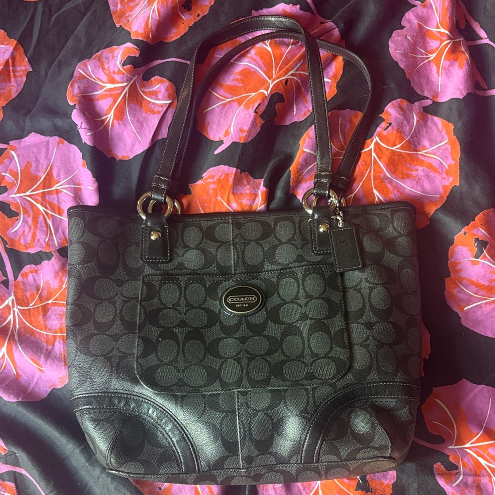 Coach Black and Gray Signature Tote